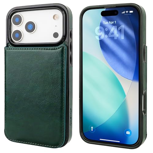ONETOP for iPhone 17 Pro Max Wallet Case with Credit Card Holder,Green | Kickstand,ID/Cash Holder,Case Wallet with Card Slots,Double Magnetic Clasp,Durable PU Leather Shockproof Cover for Women Men - color: Green