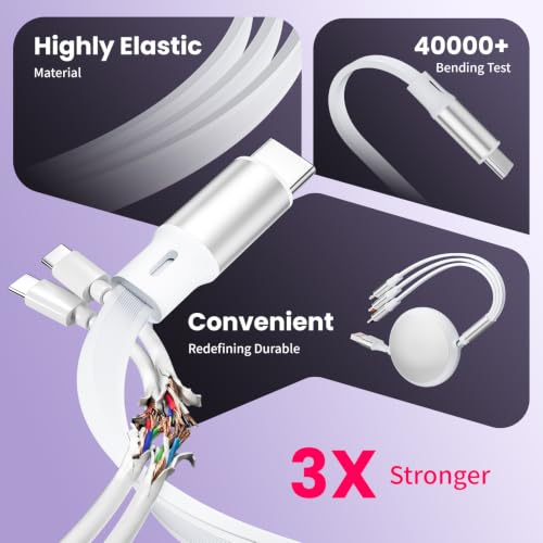 Multi Charging Cable,1Pack 3.6Ft Retractable Phone Charger for All Devices - color: White, size: 1Pack3.6FT