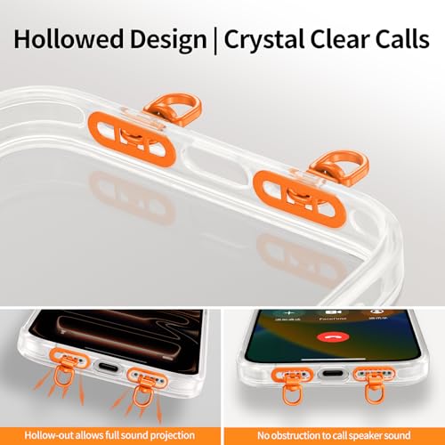saxsion Side-Mount Phone Tether Tab, Metal Lanyard Patch, 360° Swivel Clip, 304 Stainless Steel, Won't Block Charging Port - color: Hermes Orange