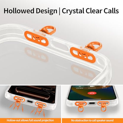 saxsion Side-Mount Phone Tether Tab, Metal Lanyard Patch, 360° Swivel Clip, 304 Stainless Steel, Won't Block Charging Port - color: Hermes Orange