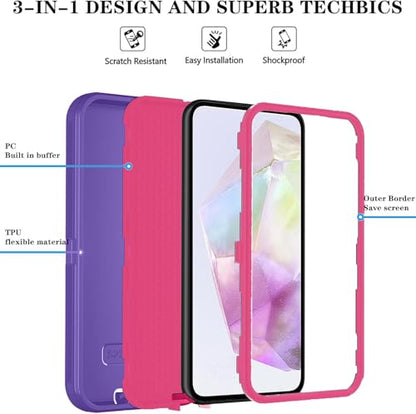Qinmay Phone Case for Samsung Galaxy A37 5G Case with HD Screen Protector, Heavy Duty Shockproof & Dropproof 3-Layer Cover Phone Case for Galaxy A37,PurpleRoseRed - color: PurpleRoseRed