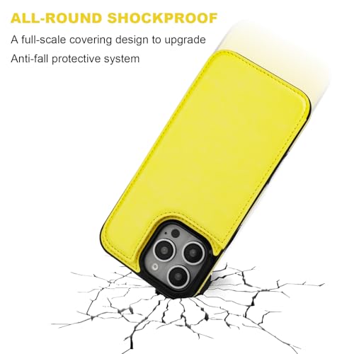 ONETOP for iPhone 16 Pro Max Wallet Case with Credit Card Holder,Yellow | Kickstand,ID/Cash Holder,Case Wallet with Card Slots,Double Magnetic Clasp,Durable PU Leather Shockproof Cover for Women Men - color: Yellow