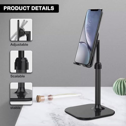 BelaGoods Cell Phone Stand & Tablet Stand – Height & Angle Adjustable Desk Holder with Weighted Base, Anti‑Slip Pads & Charging Slot, Fits 4"–12" iPhone/iPad/Android Devices (Black)