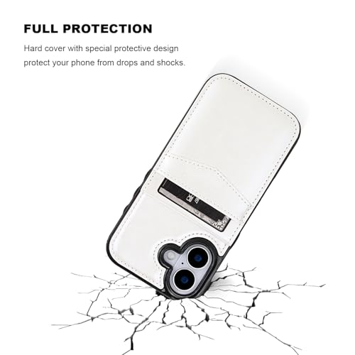 KIHUWEY for iPhone 17 Wallet Case Card Holder Kickstand, White | Credit Card Slots, PU Leather, Magnetic Clasp, Flip Heavy Duty Protection Cover for Men and Women - color: White