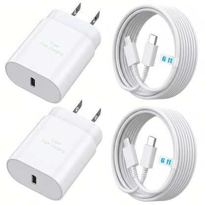 TT&C 2-Pack 25W USB C Fast Charger with 6FT Long Cable (White) - color: White, size: 6ft
