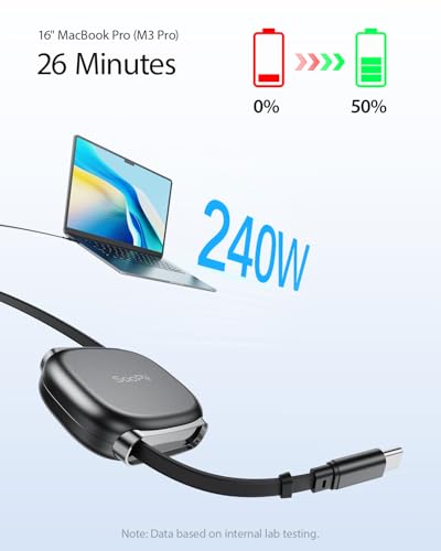 SOOPII 240W Retractable USB C Cable with Mag Snap Storage (2Pack 3.3FT) - color: Black, size: 3.3FT-2Pack