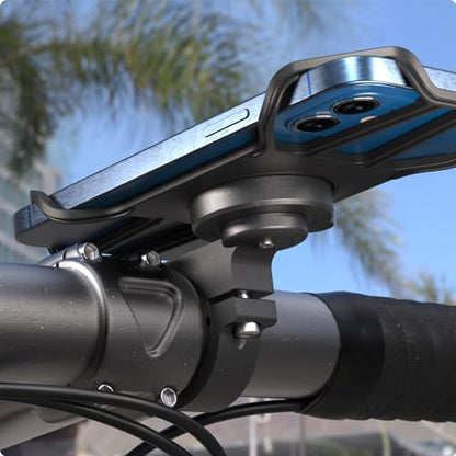 Bike Handlebar Phone Mount with Shockproof Silicone Grip – Quick-Lock Aluminum Out-Front Holder with Dual Safety Buckles & Elastic Strap, Fits 4.0”–6.7” Phones – Secure Fit for Road & Urban Rides - style: 【2-Buckle Style】Stem Mount + Silicone Adapter - Bl