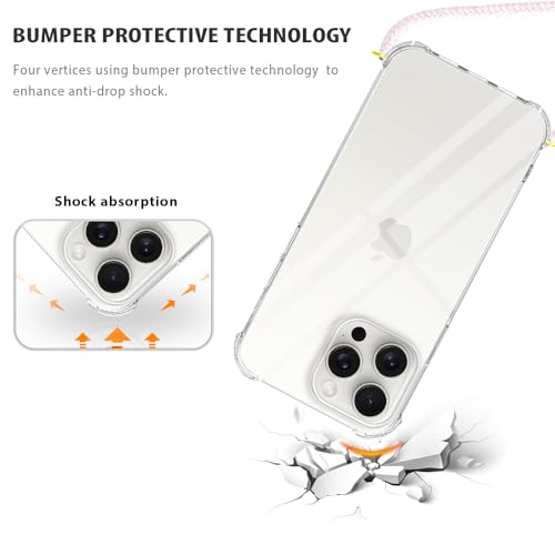 Crossbody Case for iPhone 16 Pro Max Clear Lanyard Strap Mobile Cover Women Soft TPU Bumper Protective Transparent Anti-Scratch Shockproof Phone Case for iPhone 16 Pro Max - Rose Gold - size: for iPhone 16 Pro Max