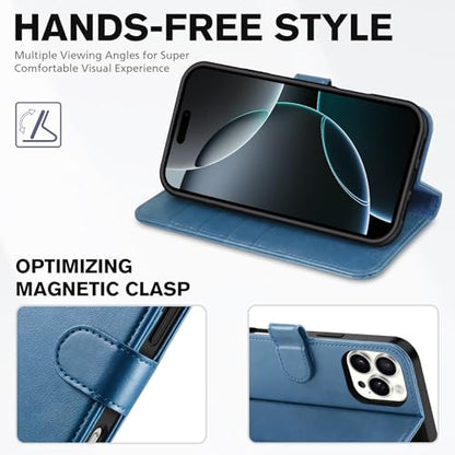 TUCCH Wallet Case for iPhone 16 Pro Max (6.9") 2024, Flip Stand, Light Blue | RFID Blocking, 4 Card Holders, Kickstand, PU Leather, Shockproof TPU Shell, Magnetic Closure, Protective Folio Cover - color: Light Blue