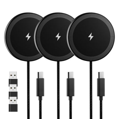 3 Pack Magnetic Wireless Charging Pad Fast Wireless Charger for Apple - color: Black*3