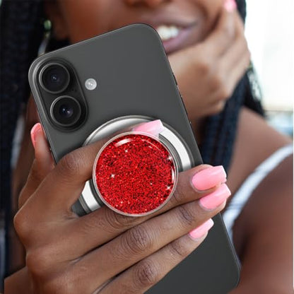 Magnetic Phone Grip Stand, Red Glitter Crystal Collapsible Expanding Holder, Cute Bling Grip for Women, Universal for Smartphones & Tablets - size: Red Glitter