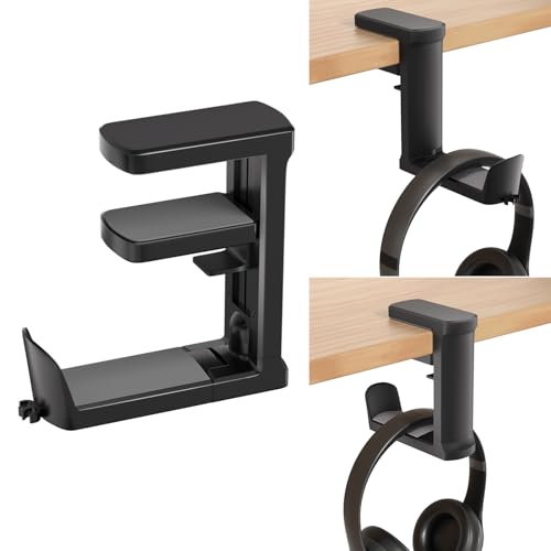 Headphone Holder Adjustable Clamp-on Headphone Hook - color: Black