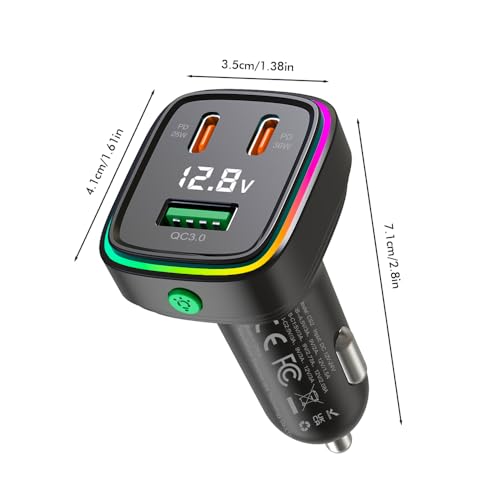 60W Fast Car Charger USB C Quick Charging Adapter PD 36W Fast Charging with Led and Voltage Display for iPhone16 15 X Samsung