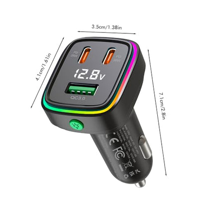 60W Fast Car Charger USB C Quick Charging Adapter PD 36W Fast Charging with Led and Voltage Display for iPhone16 15 X Samsung