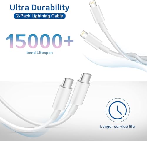 Fast Charger for iPhone,Dual Port A/C Apple iPhone Charger Fast Charging Block,2Pack Quick Double A/C iPhones Wall Chargers Adapter,6FT USB C to Lightning Cable for iPhone14 ProMax/13/12/11/XS/XR/iPad - size: 6FT