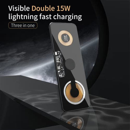 Dual 15W Magnetic Wireless Charging Pad for iPhone 12-15 Series& AirPods - Triple Station with MagSafe Alignment Fast Charging Pad for Smartphones Wireless Charger Pad with Mobile Phones