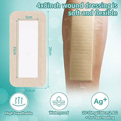 Dimora Ag Sliver Silicone Foam Dressing 4"x8" (5 Packs) - size: 4" x 8" Ag(5 PCS)