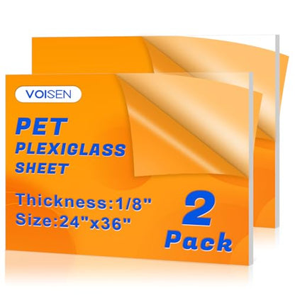 VOISEN 2 Pack Plexiglass Sheets 1/8 Inch Thick, 24"X36" Plexi Glass Panel - size: 24"x36", 1/8" Thick