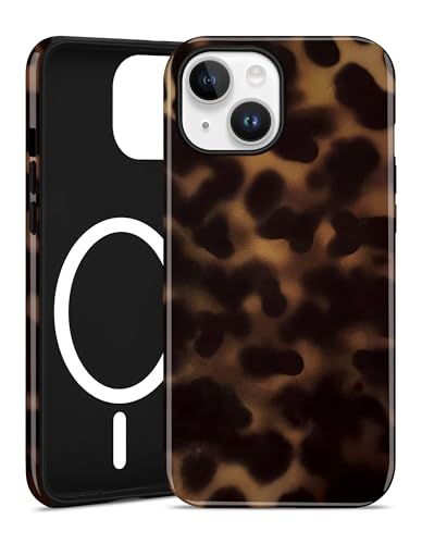 Jusy Magnetic Brown Tortoise Shell Phone Case for iPhone 16 Pro Max,Amber | Compatible with MagSafe,Cute Aesthetic Cheetah Leopard Design,TPU and PC Protective Shockproof Cover - color: Amber