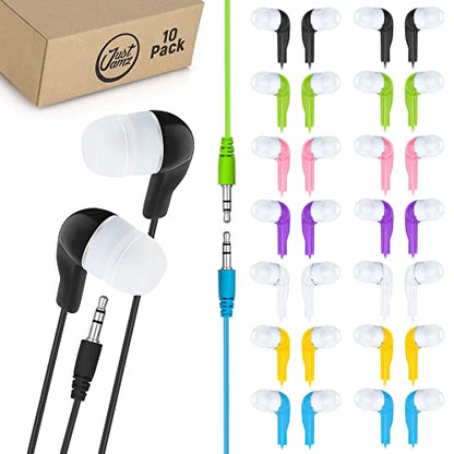 JustJamz Ear Buds Jelly Roll - Pack of 10 Colorful in-Ear Earbuds - Kids Headphones - for Tablets, PC, Laptop, Desktop,Computers and Smartphones