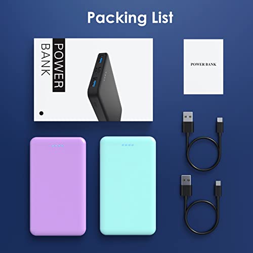 [2 Pack]Portable Charger Power Bank 10000mAh,Slimmer USB C Fast Charging Portable Phone Charger,Travel Essentials Backup External Battery Pack for iPhone 17/16/ 15/14/13/12,Galaxy,Android-Green+Purple - color: Green+Purple