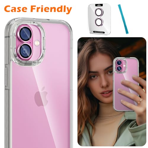 imluckies Camera Lens Protector for iPhone 16 / iPhone 16 Plus, AR+AF Tempered Glass 9H Anti-Scratch Metal Individual Lens Cover, HD Clear Camera Accessories, Case Friendly - Pink - color: Pink