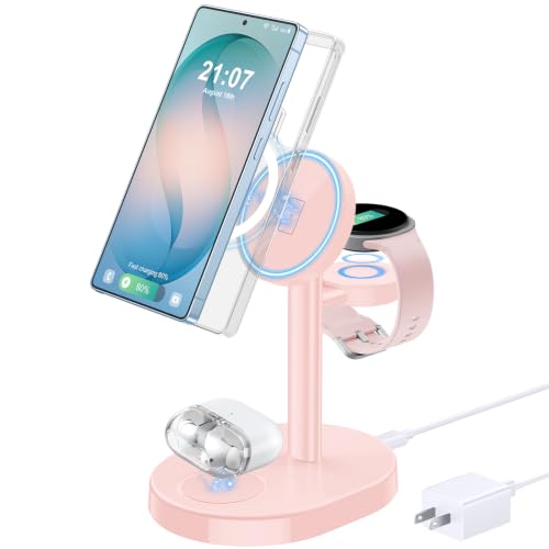 Hevanto 3 in 1 Wireless Charger for Samsung Galaxy, 15W MagSafe Charging - color: Pink, size: 15W