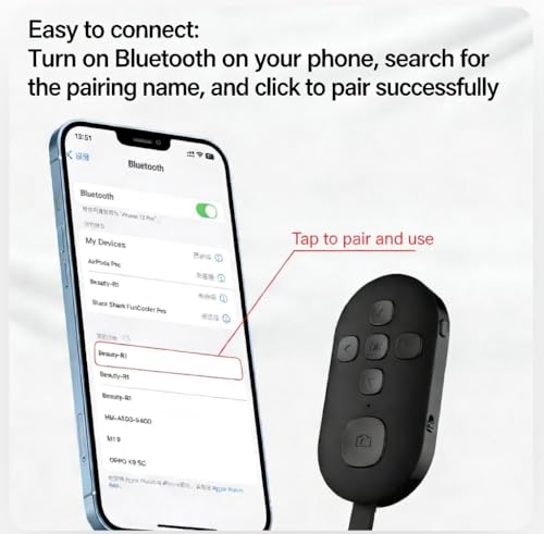Phone Holder for Bed Laying Down with Remote Page Turner, Bedside Gooseneck Phone Stand with Clicker for Reading, Flexible Mount with Wireless Scrolling Ring for iPhone/Tiktok/Short Video