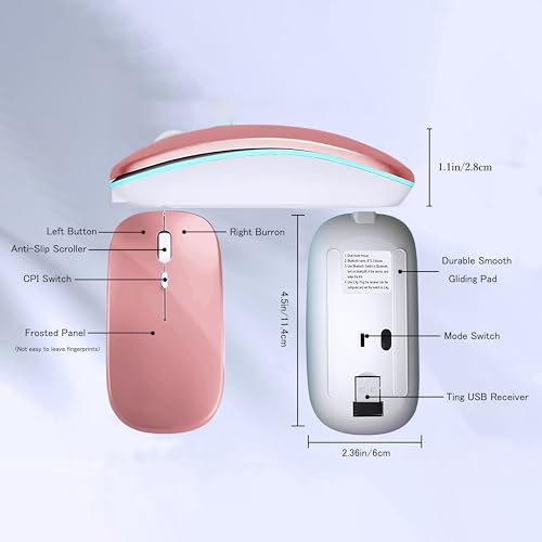 WREANU Wireless Bluetooth Mouse, Rechargeable Laptop Mice, Rose Gold - color: Rose Gold Wireless Bluetooth Mouse