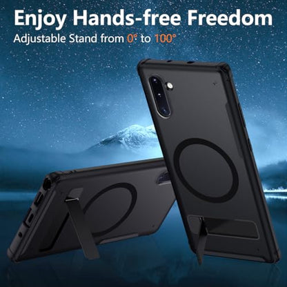 TIANNIUKE Magnetic Case for Samsung Galaxy Note 10,Compatible with MagSafe,Adjustable Kickstand,Translucent Matte Anti-Fingerprint,Shockproof Protective Phone Case - color: Kickstand Black, size: Galaxy Note 10