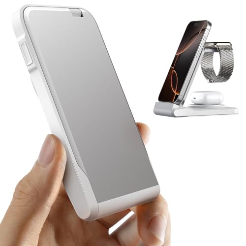3 in 1 Charging Station for Multiple Devices,Travel Wireless Charging Station, Foldable Charger for iPhone 16/15/14/13/12/SE/11/X/8 Series,& Android Phone,& AirPods,& iWatch (Adapter Not Included)