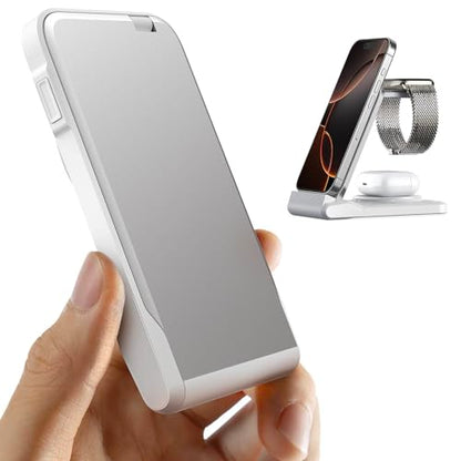 3 in 1 Charging Station for Multiple Devices,Travel Wireless Charging Station, Foldable Charger for iPhone 16/15/14/13/12/SE/11/X/8 Series,& Android Phone,& AirPods,& iWatch (Adapter Not Included)