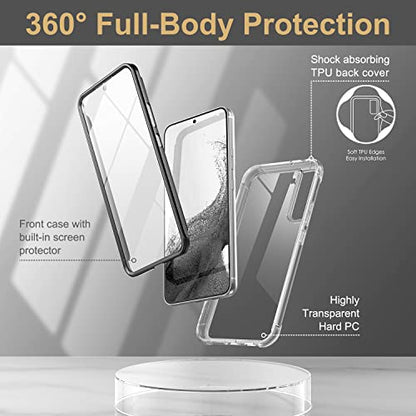 SURITCH for Samsung Galaxy S22+ Plus Clear Case 6.6" (Only), [Built-in Screen Protector] Full Body Protective Hard Shell+Soft TPU Phone Case for Samsung S22 Plus -(Black Edge) - color: Black Edge