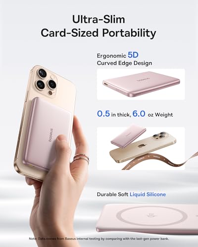 Baseus Picogo Magsafe Portable Charger, Qi2 15W 0.5" Ultra Slim 10000mAh Wireless Power Bank, 27W Fast Charging Magnetic Battery Pack with USB-C for iPhone 17 Pro Max/17 Pro/Air/16/15/14/13/12 | 10000mAh Wireless Power Bank, 27W Fast Charging Magnetic Bat