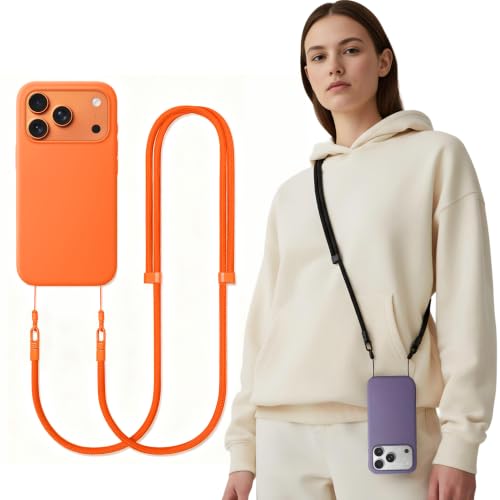 Phone Lanyard Crossbody for iPhone & Most Phones Adjustable Strap (No Case) - color: Orange