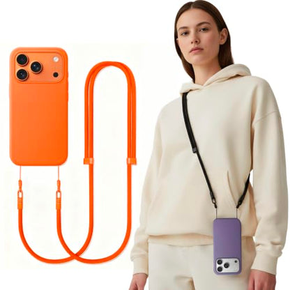 Phone Lanyard Crossbody for iPhone & Most Phones Adjustable Strap (No Case) - color: Orange