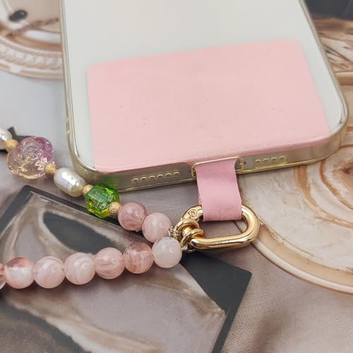 Cute Phone Wrist Strap Chic Beaded Cellphone Lanyard Phone Charm Grip Strap - color: Pink Flower