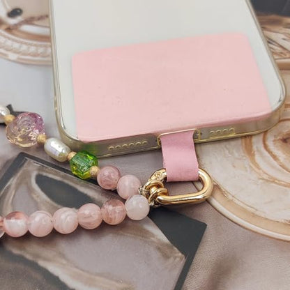 Cute Phone Wrist Strap Chic Beaded Cellphone Lanyard Phone Charm Grip Strap - color: Pink Flower