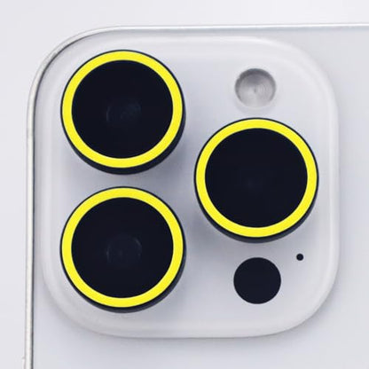 Luminous Camera Lens Protector for iPhone 16 Pro / 16 Pro Max Metal Ring Tempered Glass Glow in The Dark Lens Cover (3PCS) (Yellow, for iPhone 16 Pro/16 Pro Max) - color: Yellow