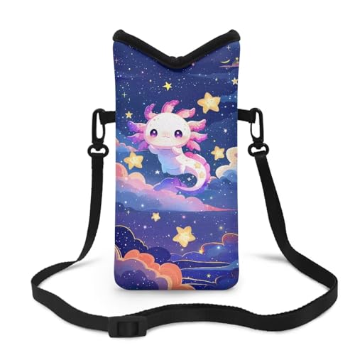 Cartoon Axolotl Print Crossbody Shoulder Neoprene Bag, Phone Holder Crossbody Bag with Adjustable Buckle, Fits Apple and Android, Use for Walking, Hiking & Biking - color: Cartoon Axolotl Print