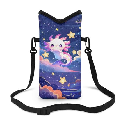Cartoon Axolotl Print Crossbody Shoulder Neoprene Bag, Phone Holder Crossbody Bag with Adjustable Buckle, Fits Apple and Android, Use for Walking, Hiking & Biking - color: Cartoon Axolotl Print
