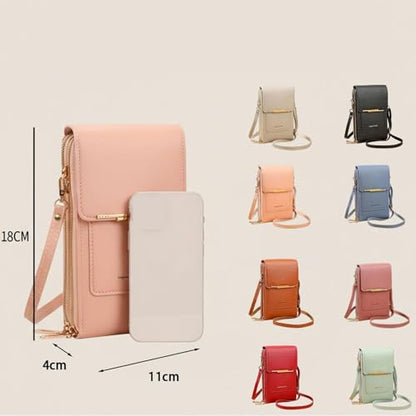 Women's Touch Screen Mobile Phone Messenger Bag, Waterproof Leather Touch Screen Crossbody Phone Purse - color: Brown