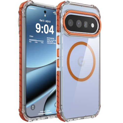 DEERLAMN Strong Magnetic Case for Google Pixel 10/10 Pro 6.3-Inch, Compatible with Magsafe,Military Grade Drop Protection,Clear Slim Shockproof Protective Phone Cover, Transparent+Orange - color: Clear+Orange, size: For Pixel 10/10 Pro/11/11-Pro-6.3-Inch