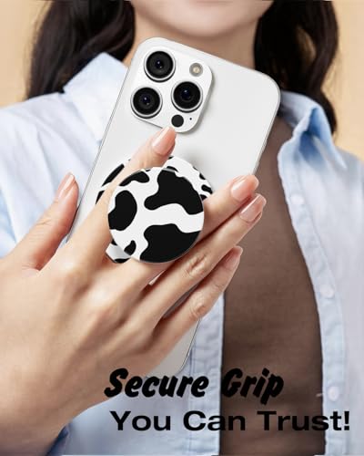 Svanove Magnetic Phone Grip Compatible with Magsafe Phone Grip Holder, Collapsible Cow Print Mag Safe Cellphone Grips Kickstand, Cute Trendy Animal Pattern Stand for iPhone Samsung Android, Black - color: Cow Blcak