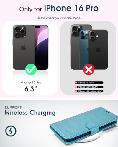 OCASE for iPhone 16 Pro Wallet Case, PU Leather Crossbody Phone Case with Removable Shoulder Strap, Kickstand, RFID Blocking Card Slots, Flip Folio Phone Cover 6.3 Inch 2024, Ice Blue - color: Ice Blue, size: iPhone 16 Pro