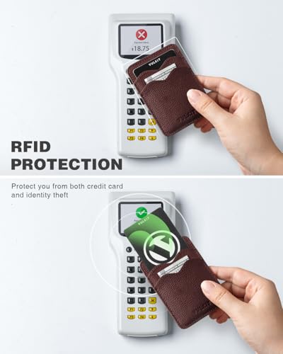 VULKIT Stick on Card Holder Compatible for iphone Leather Cell Phone Wallet Credit Card Case Strong Sticker for Women - color: Genuine Espresso