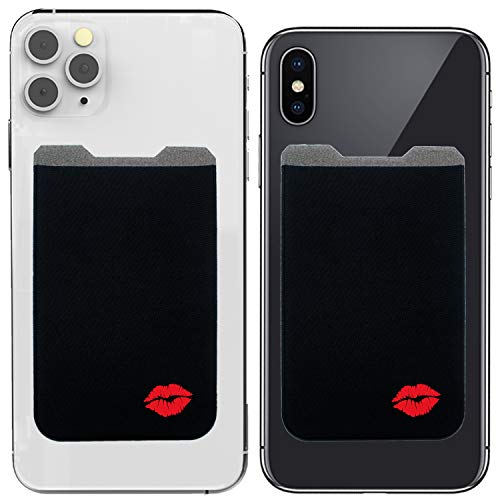Phone Wallet - Adhesive Card Holder - Cell Phone Pouch - Stick on Lycra Pocket by Gecko - Carry Credit Cards and Cash - color: TWIN - LIPS