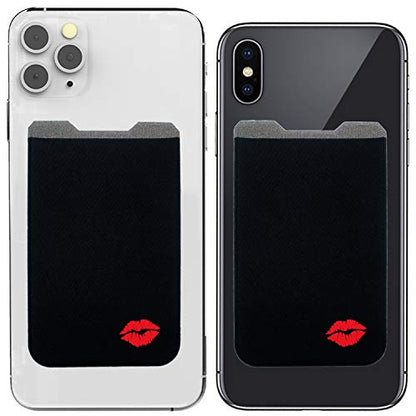 Phone Wallet - Adhesive Card Holder - Cell Phone Pouch - Stick on Lycra Pocket by Gecko - Carry Credit Cards and Cash - color: TWIN - LIPS