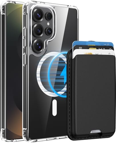 Magnetic for Samsung Galaxy S25 Ultra Wallet Case with Card Holder﻿ | Compatible with MagSafe, Shockproof Phone Cover with Detachable RFID Blocking Card Slot, Clear & Black - color: Clear with Black, size: S25 Ultra 6.9"