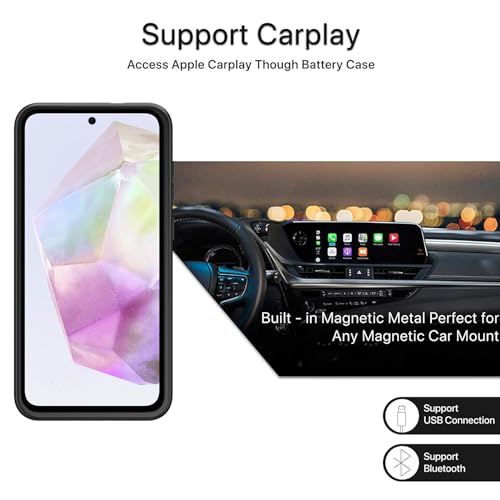 Battery Case for Galaxy A55/A35,[12000mAh] Large Capacity Portable Protective Fast Charging Case Battery Case Compatible with Galaxy A55,Galaxy A35 (6.6 inch) Wireless Charging Case with Carplay-Black - size: Galaxy A55/A35